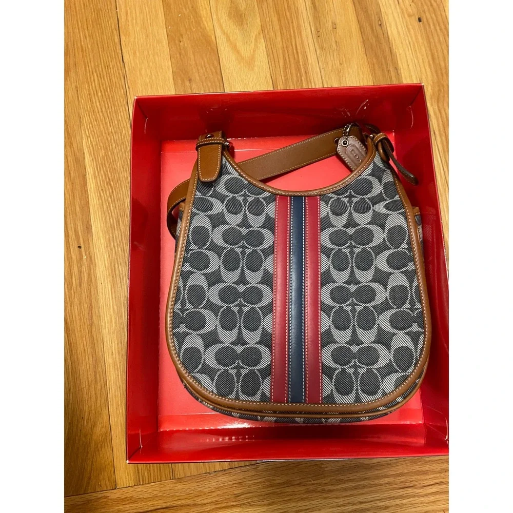 Vintage Coach Denim Hippie Flap Red Stripe 2003 RARE New in Box - Picture 8 of 9
